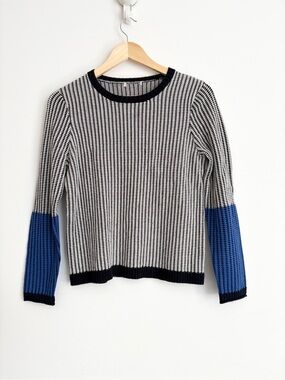 Lisa Todd Cotton Cashmere Colourblock Sweater Modern Preppy Minimalist XS